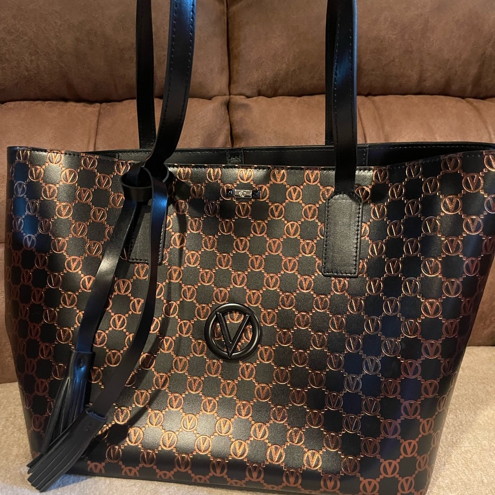 Designer Black and Brown Tote Bag--Valentino
